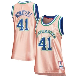 Dirk Nowitzki Dallas Mavericks Women's 75th Anniversary Rose Gold 1998 Premium Swingman Jersey Pink