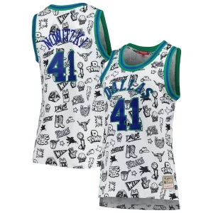 Dirk Nowitzki Luxurious Dallas Mavericks Women's 1998 Doodle Swingman Jersey White