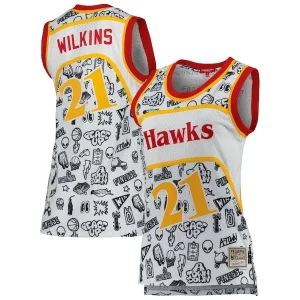 Dominique Wilkins Atlanta Hawks Women's 1986 Doodle Premium - grade Swingman Jersey White