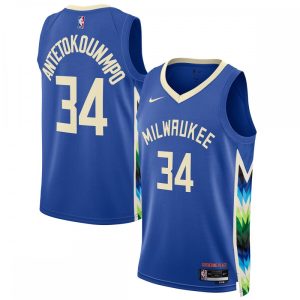 Giannis Antetokounmpo Milwaukee Bucks Nike Unisex 2022/23 Swingman Jersey City Edition Impressive Royal
