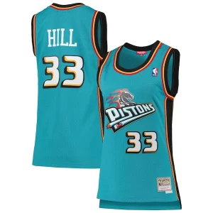 Grant Hill Detroit Prime Pistons Women's 1998/99 Hardwood Classics Swingman Jersey Teal