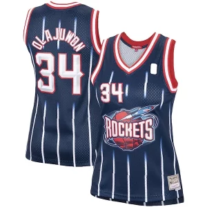 Hakeem Olajuwon Houston Rockets Women's Hardwood Classics Distinguished Swingman Jersey Navy/Red