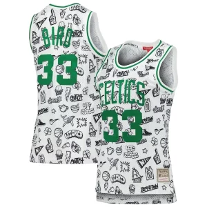 Larry Bird Boston Celtics Women's 1985 Doodle Swingman Jersey White Fantastic