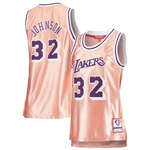 Magic Johnson Los Angeles Lakers Women's 75th Anniversary Rose Gold 1984 Swingman Outstanding Jersey Pink