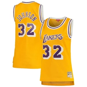 Magic Johnson Los Striking Angeles Lakers Women's 1984/85 Hardwood Classics Swingman Jersey Gold