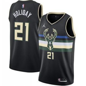 Men's Alluring Milwaukee Bucks Jrue Holiday #21 Jordan Black 2020/21 Swingman Jersey Statement Edition