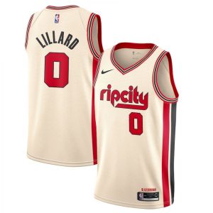 Men's Amazing Portland Trail Blazers Damian Lillard Nike Cream 2019/20 Swingman Jersey City Edition