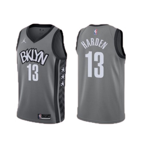 Men's Brooklyn Nets Premium - grade James Harden #13 Jordan Gray 2020/21 Swingman Jersey Statement Edition