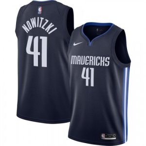 Men's Dallas Mavericks Marvelous Dirk Nowitzki #41 Nike Navy Finished Swingman Jersey Statement Edition