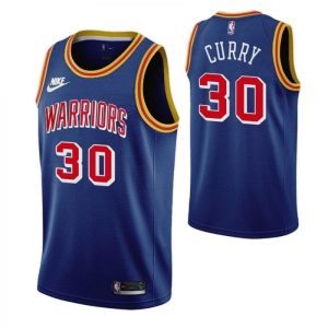 Men's Golden State Warriors Stephen Curry #30 Notable Blue 2021/22 75th Anniversary Jersey Classic Edition