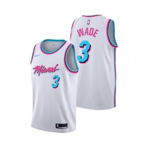 Men's Gorgeous Miami Heat Dwyane Wade #3 White 19 20 Swingman Jersey City Edition(Round Collar)