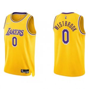 Men's Los Angeles Marvelous Lakers Russell Westbrook #0 Nike Gold 2021/22 Swingman Jersey Icon Edition