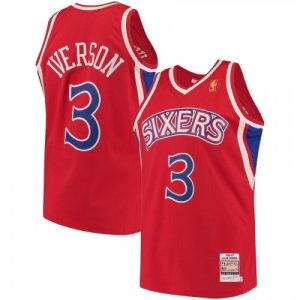 Men's Magnificent Philadelphia 76ers Allen Iverson #3 Throwback Red Hardwood Classics Jersey