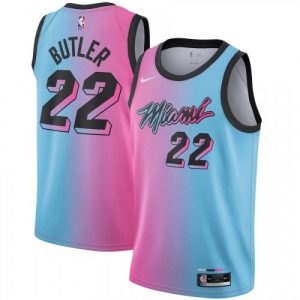 Men's Miami Heat Jimmy Butler #22 Blue&Pink 20/21 Swingman Jersey City Charming Edition