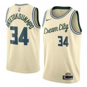 Men's Milwaukee Bucks Enchanting Giannis Antetokounmpo #34 Nike Cream City Swingman Jersey City Edition