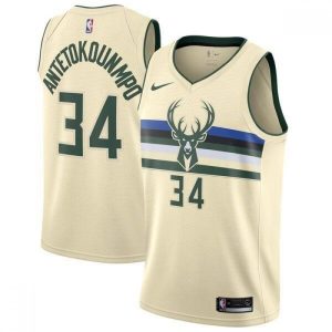 Men's Milwaukee Bucks Giannis Antetokounmpo #34 Nike Cream Swingman Sophisticated Jersey City Edition