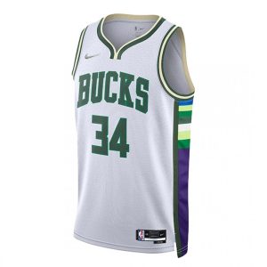 Men's Milwaukee Bucks Giannis Antetokounmpo #34 Nike White 21/22 Swingman NBA Jersey City Fabulous Edition