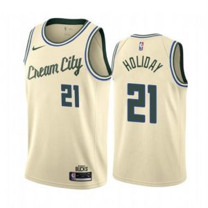 Men's Milwaukee Bucks Jrue Dashing Holiday #21 Nike White Cream Swingman Jersey City Edition