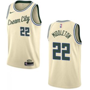 Men's Milwaukee Bucks Khris Charming Middleton #22 Nike White Cream Swingman Jersey City Edition