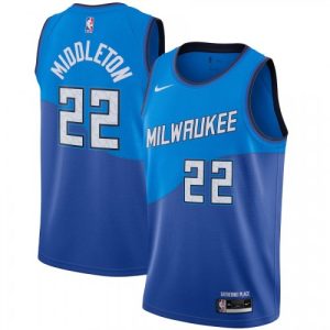 Men's Milwaukee Bucks Khris Middleton #22 Nike Blue 2020/21 Swingman Enchanting Player Jersey – City Edition