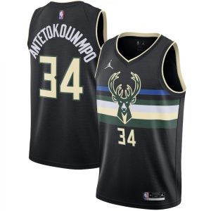 Men's Milwaukee Splendid Bucks Antetokounmpo #34 Jordan Black 20/21 Swingman Jersey Statement Edition