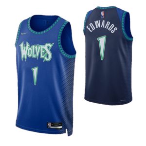 Men's Minnesota Prime Timberwolves Anthony Edwards #1 Nike Blue 2021/22 Swingman NBA Jersey City Edition