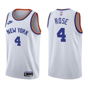 Men's New York Knicks Derrick Alluring Rose #4 White 2021/22 Swingman Jersey Classic Edition