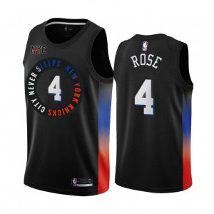 Men's New York Knicks Derrick Rose #4 Nike Superb Black 202021 Swingman Jersey City Edition