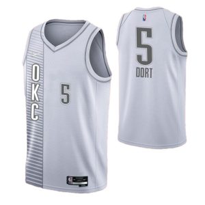 Men's Oklahoma City Thunder Luguentz Dort Elegant #5 Nike White 2021/22 Swingman NBA Jersey City Edition