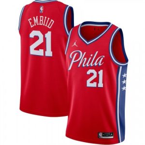 Men's Philadelphia 76ers Joel Embiid #21 Jordan Splendid Red 2021 Swingman Jersey Statement Edition