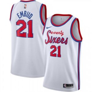 Men's Philadelphia 76ers Joel Embiid #21 White Hardwood Classics Admirable Finished Swingman Jersey