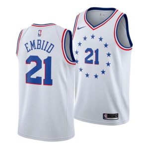 Men's Philadelphia 76ers Striking Joel Embiid #21 White Swingman Jersey City Edition