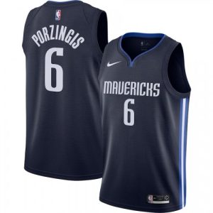 Men's Refined Dallas Mavericks Kristaps Porzingis #6 Navy Finished Swingman Jersey Statement Edition
