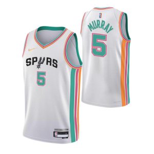 Men's San Antonio Spurs Dejounte Murray #5 Nike White Charming 2021/22 Swingman Jersey City Edition