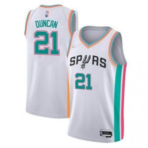 Men's San Antonio Spurs Tim Duncan #21 Nike White 2021/22 Swingman Jersey Striking City Edition