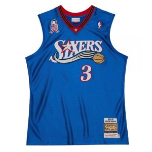 Philadelphia 76ers Allen Iverson #3 Throwback Blue 2001 02 Hardwood Classics Jersey Superb