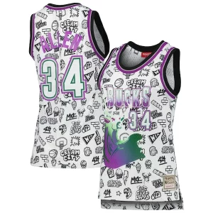 Ray Allen Milwaukee Bucks Women's 1996 Outstanding Doodle Swingman Jersey White
